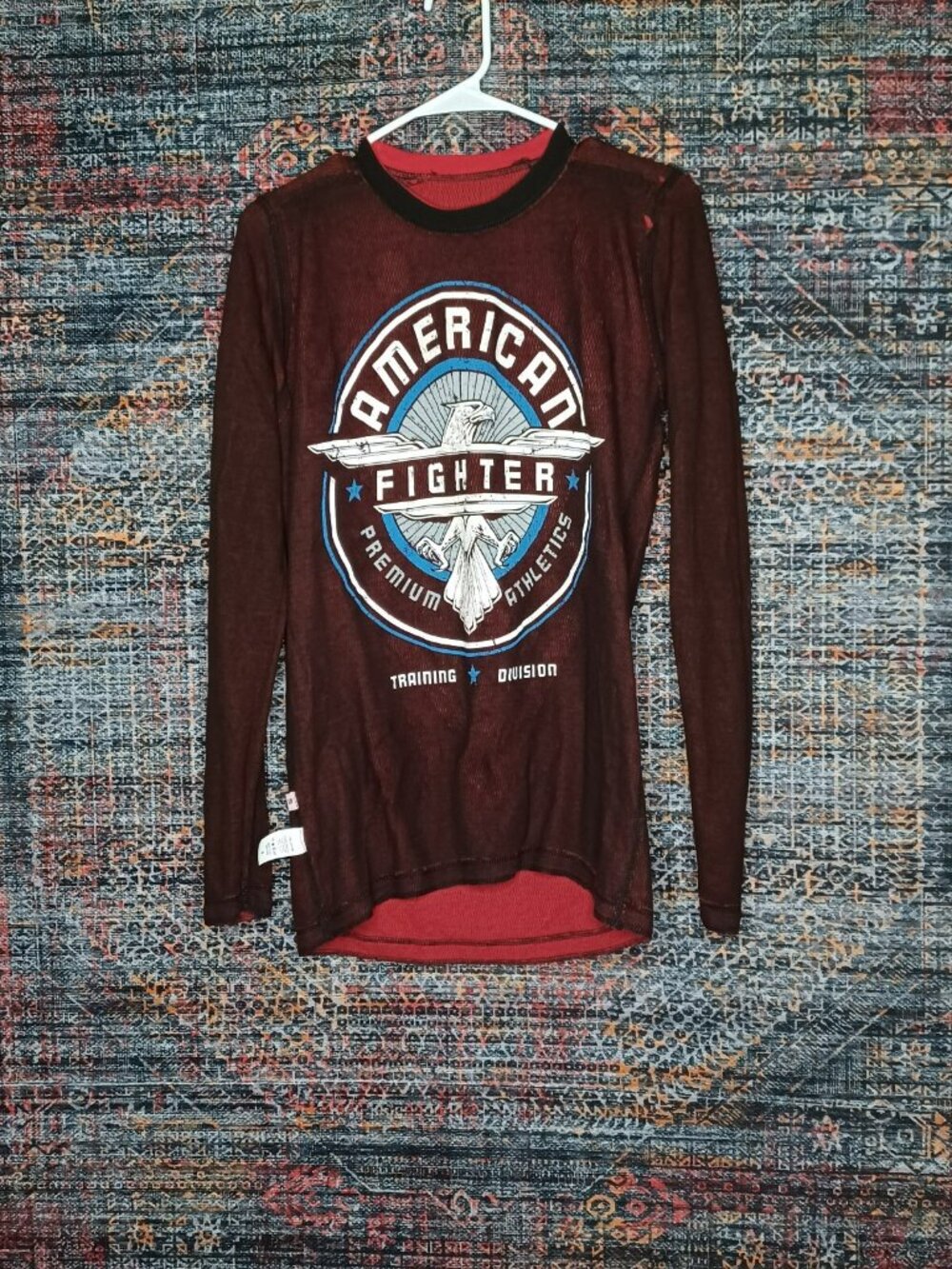 American Fighter men red black blue gray distressed reversible MMA thermal S NWT